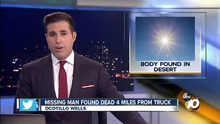 Missing man found dead 4 miles from truck