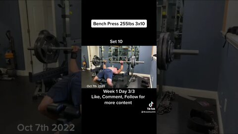 Bench press 255lbs 3x10