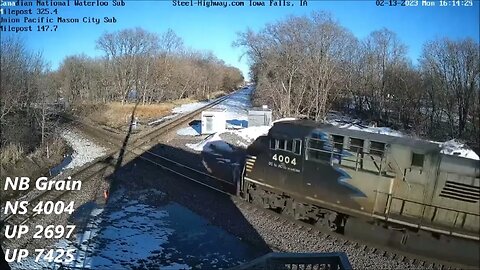 NS 4004 Leading NB Grain at Iowa Falls, IA on February 13, 2023