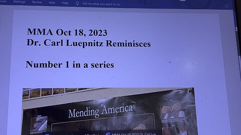 MMA Oct 18, 2023, Dr. Luepnitz Reminisces #1 in a Series