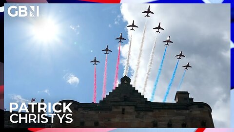 Red Arrows fly past over Edinburgh Castle for King Charles and Queen Camilla