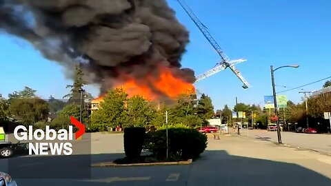 Massive fire in Vancouver brings down crane, destroys home