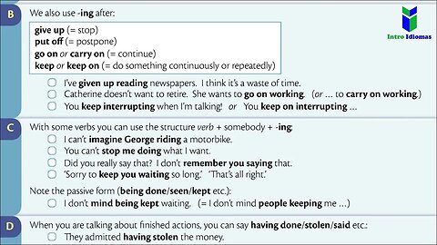 053 - ENGLISH GRAMMAR IN USE - Verb + ing enjoy doing - stop doing etc Unit 53 - Intermediate