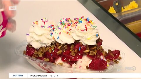 Stawberry sundaes at new Love Boat Ice Cream shop in Fort Myers