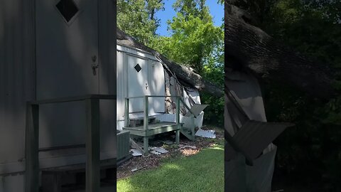 Tree destroys a mobile home in a storm in Louisiana