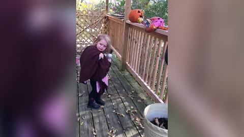 "Cute Tot Girl Cries Over a Rotten Halloween Pumpkin!"