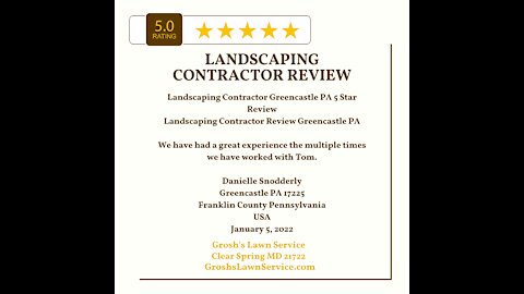 Landscaping Contractor Greencastle PA 5 Star Video Review