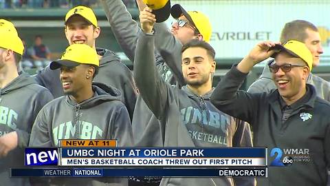 UMBC celebrates first pitch at O's game