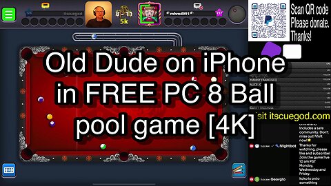 Old Dude on iPhone in FREE PC 8 Ball pool game [4K] 🎱🎱🎱 8 Ball Pool 🎱🎱🎱