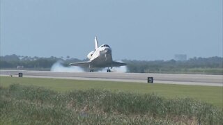 Space Shuttle Atlantis landing on Earth for the last time.