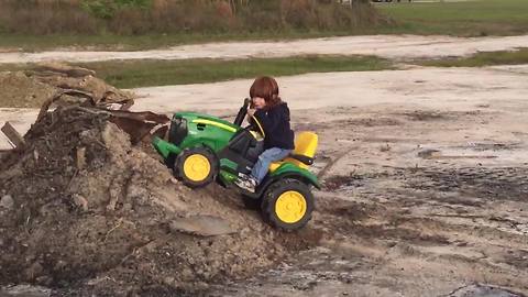 Tot Boy Tries To Ride His Toy Truck As A Monster Truck