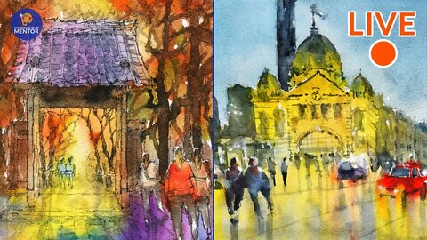 Live #17.5 - Free Watercolour Workshop: Urban Night Scene (Melbourne) and Fall Scene (Japan)