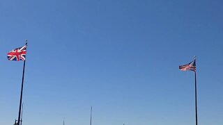 American and British flags on the London Bridge