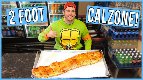 EATING A TWO FOOT LONG CHICKEN CALZONE CHALLENGE!!