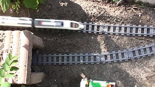 Lego trains in the garden