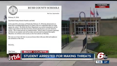 Student arrested after making verbal threat against Rushville Consolidated High School