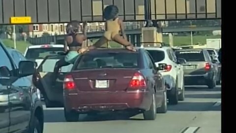 Low Class Ladies Dance Like Strippers On Strip Of Highway