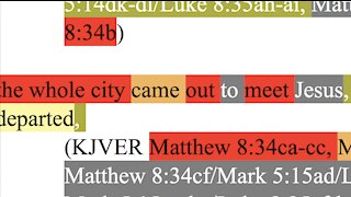 191a. They all see the man now in his right mind. Matthew 8:34, Mark 5:14-15, Luke 8:35