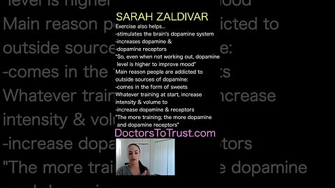 DR SARAH ZALDIVAR. Exercise is critical to increase dopamine AND dopamine receptors