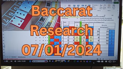 Baccarat Play 07012024: 1 Strategy, 1 Bankroll Management. Baccarat Research.