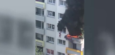 Children jump from window to escape fire