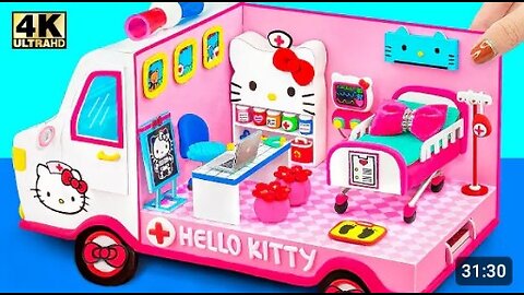 How To Make Hello Kitty Ambulance Hospital, DIY Doctor Set, Medical Kit from Polymer Clay, Cardboard