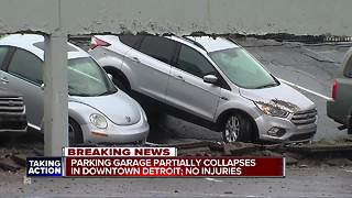 Top floor of parking deck partially collapses in downtown Detroit