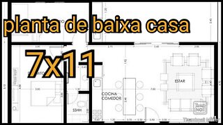 planta de casa/com 2 quartos/ 7x11