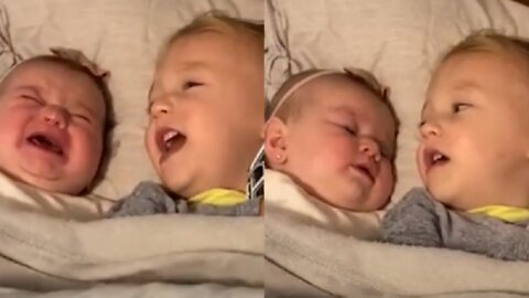 Toddler adorably calms baby sister