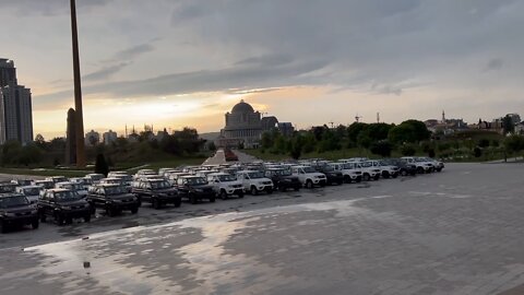 Ramzan Kadyrov displays fully-equipped vehicles ready to leave for the operation in Ukraine