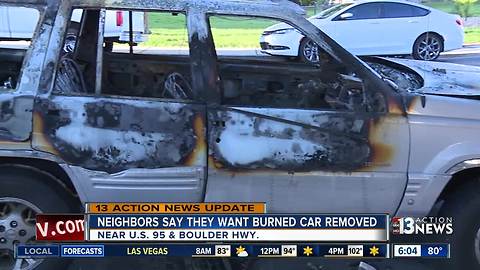 Las Vegas residents still waiting for burned car to be removed from their neighborhood