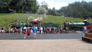Steam Locomotives Double Heading Into The Station At Tweetsie Railroad