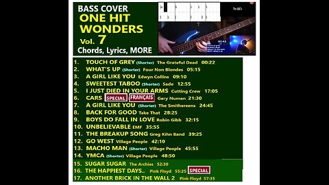 Bass cover ONE HIT WONDERS Vol. 7 __ Chords, Lyrics, MORE