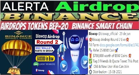 [ Airdrop BISWAP Round 2 ] Ganhe $100 em Tokens BSW | Limitado $700.000 | 25 BSW por Ref | Renda