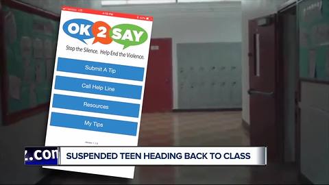 Teen suspended after using OK2SAY app to report overheard threat