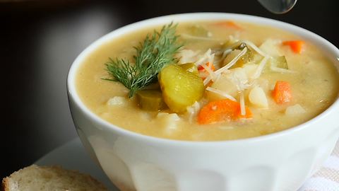 Tangy dill pickle potato soup recipe