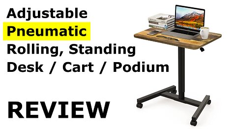 Height Adjustable Desk - Rolling Table, Mobile Lectern, Pneumatic
