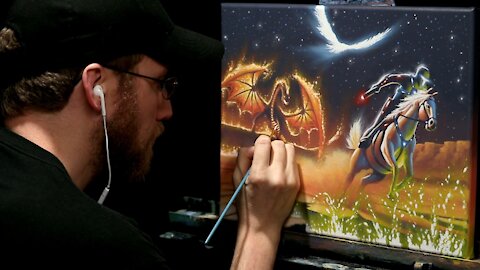 Acrylic Painting of a Dragon and Fantasy Landscape - Time-lapse - Artist Timothy Stanford