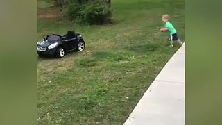 "Tot Boy Runs To His Large Remote-Controlled Car, And It Runs Him Over"
