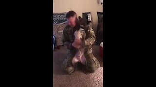 Dog Can't Hold Back Emotions After Owner Returns From Deployment