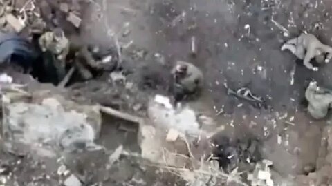 footage of a Ukraine drone attack Russian trench where 7 soldiers were hinding