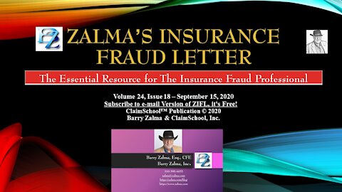 Zalma's Insurance Fraud Letter - September 15, 2020