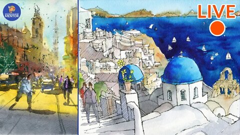 Live #14 - Free Watercolour Workshop: Draw and Paint London/Santorini