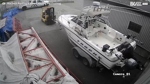 Employee damages motorboat, forklift, and truck in one disastrous sequence