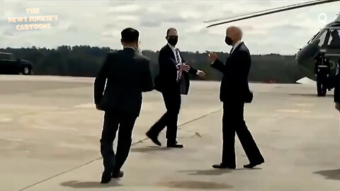 Creepy is as creepy does: Everyone in this video wears a mask, outside, and Biden has to be cordoned off by secret service to keep him from wandering onto the runway, and told to follow a man into the helicopter.