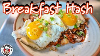 Breakfast Pulled Pork, Potatoe, Egg Hash on the Blackstone Griddle