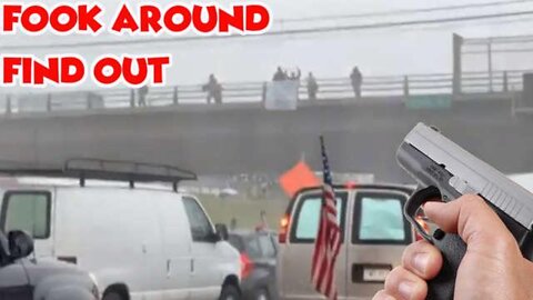 TRUCKER CONVOY SHOOTS AT ANTIFA LUNATICS THROWING ROCKS AT THEM FROM FREEWAY OVERPASS