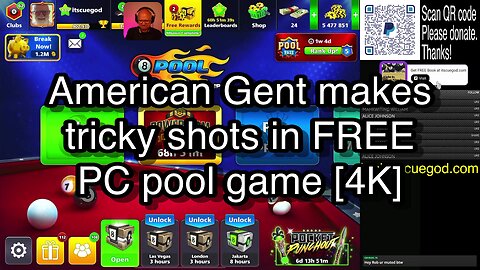 American Gent makes tricky shots in FREE PC pool game [4K] 🎱🎱🎱 8 Ball Pool 🎱🎱🎱