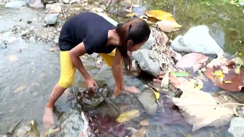 Catching crab in water & crab boiled on clay for food - Cooking crab eating delicious #18-13