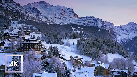 Snowy Wengen, Lauterbrunnen, Switzerland 4K HDR, Winter Snow Walk